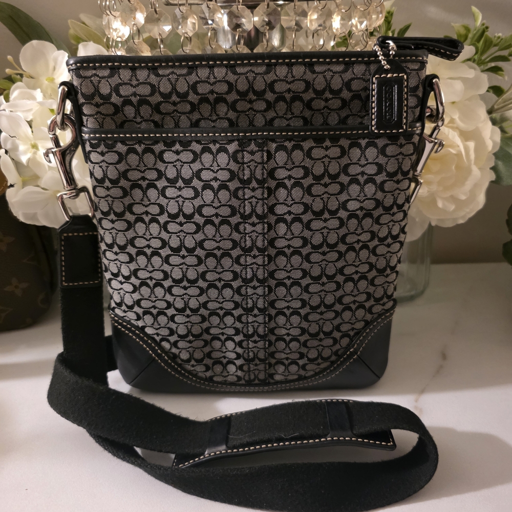 Coach Black and Gray Signature Jacquard Crossbody